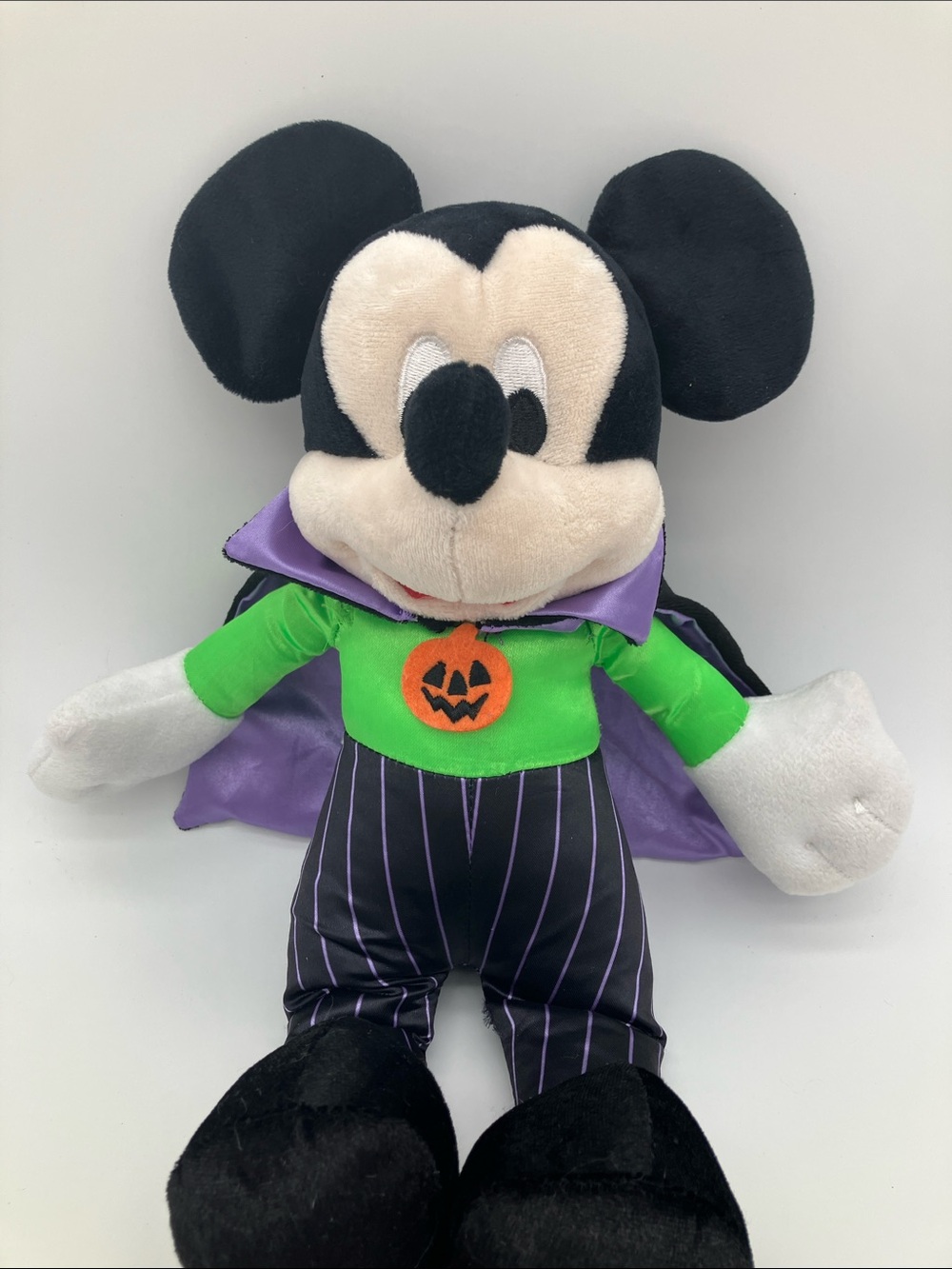 Disney Store Halloween Vampire Mickey Mouse Plush Pumpkin Cape Pinstripe Toy